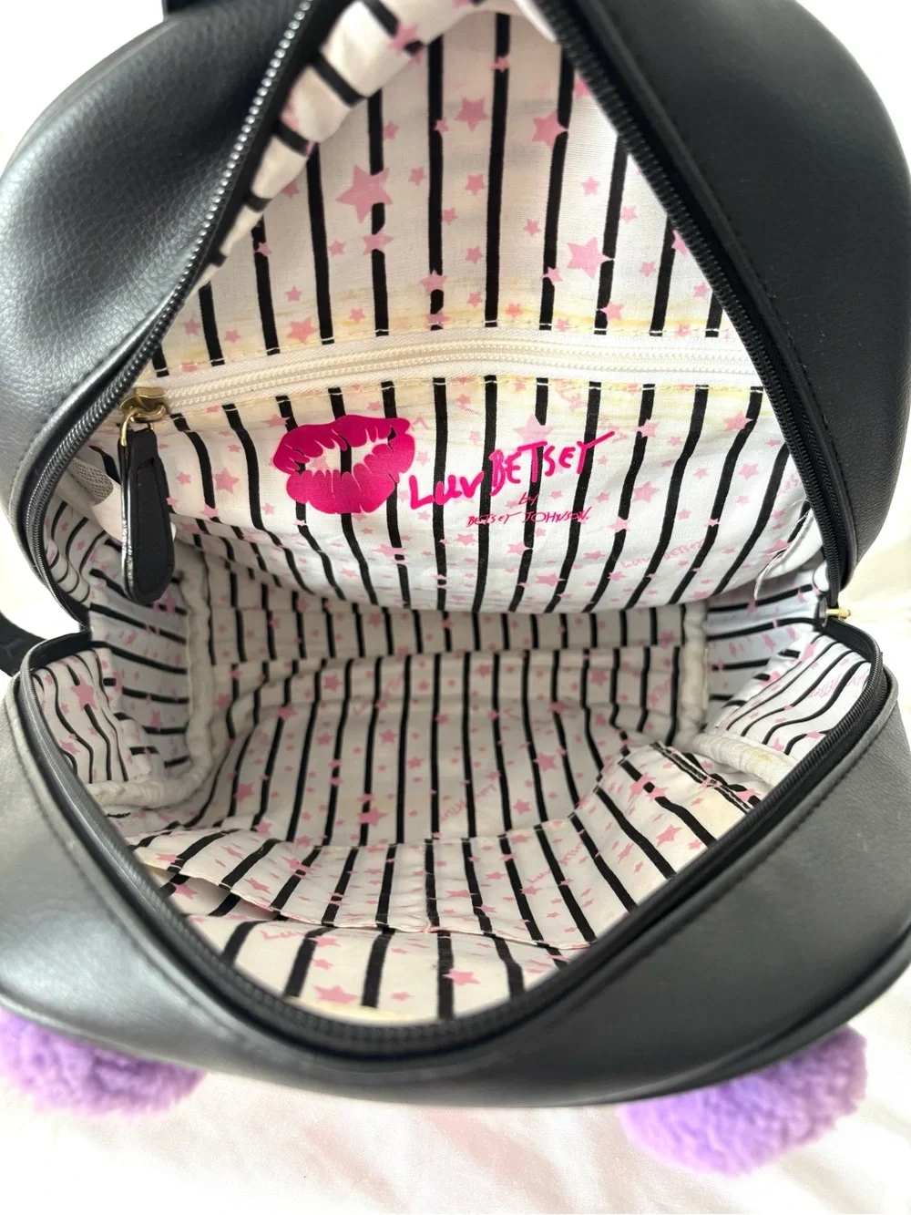 Luv Betsey by Betsey Johnson cute girl school backpack kids purple black bag